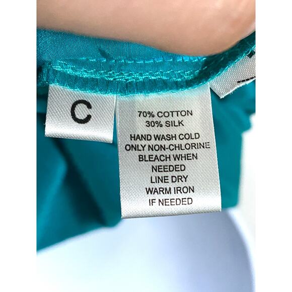 Loft Blue Sleeveless Top Blouse L Ruffles Cotton Silk Classic Chic Career Office - Picture 7 of 7